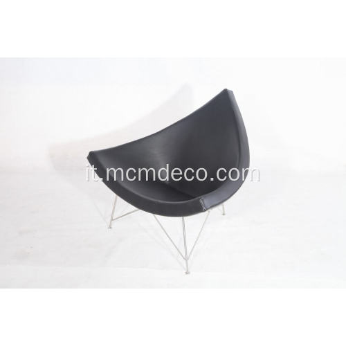 chaise longue in pelle di cocco in pelle anilina nera